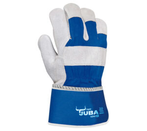 GUANTE  AMERICANO PIEL SERRAJE VACUNO Y LONA, AZUL/NATURAL  (COD.:404B)