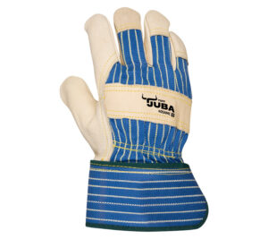 GUANTE  AMERICANO PIEL FLOR VACUNO Y LONA, BEIGE/AZUL  (COD.:405AMC)