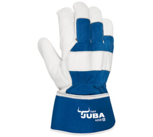 GUANTE  AMERICANO PIEL FLOR VACUNO Y LONA, AZUL/NATURAL  (COD.:405B)