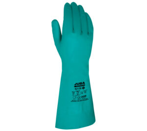 GUANTE  SIN SOPORTE NITRILO FLOCADO LIGERO, LARGO 38 CM., VERDE.  (COD.:82138)