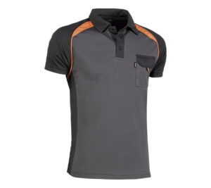 POLO TRANSPIRABLE MANGA CORTA BOLSILLO EN EL PECHO  DETALLES NARANJAS  (COD.:964)