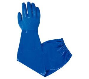 GUANTE  NITRILO S/SOPORTE ALGODÓN CON MANGUITO EXTRA LARGO, AZUL.  (COD.:G901)