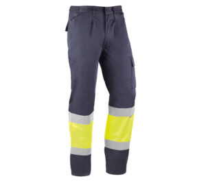 PANTALÓN MULTIBOLSILLOS BANDAS REFLECTANTES. MARINO/AMARILLO FLÚOR  (COD.:HV810)