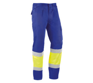 PANTALÓN MULTIBOLSILLOS BANDAS REFLECTANTES. AZULINA/AMARILLO FLÚOR  (COD.:HV812)